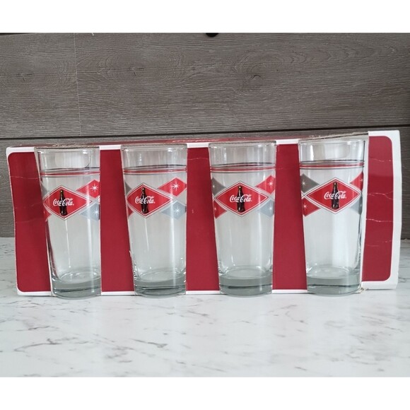 Vintage Coca Cola Anchor Hocking 15oz Glass Tumbler Set In Box USA Set Of 4 - Picture 1 of 7